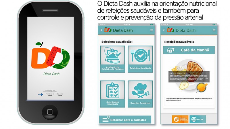 Conheça os aplicativos do TelessaúdeRS/UFRGS - o Dieta Dash auxilia na orientação nutricional de refeições saudáveis e também para controle e prevenção da pressão arterial
