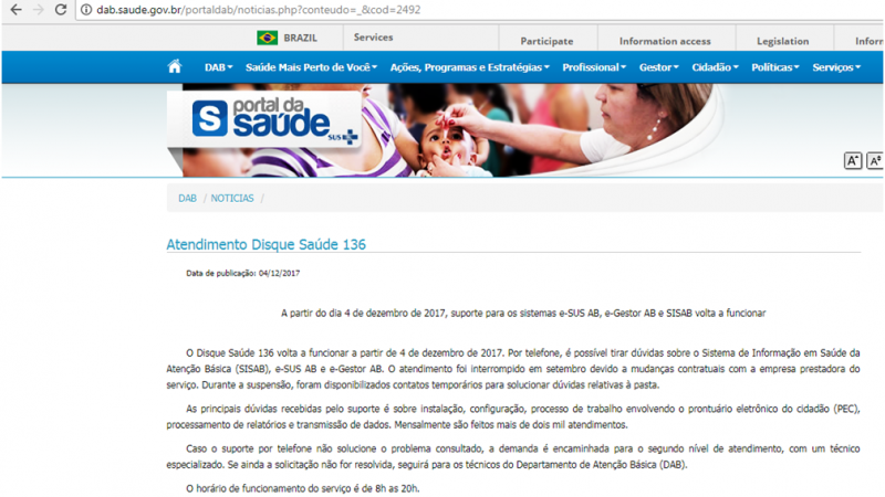 Atendimento Disque Saúde 136