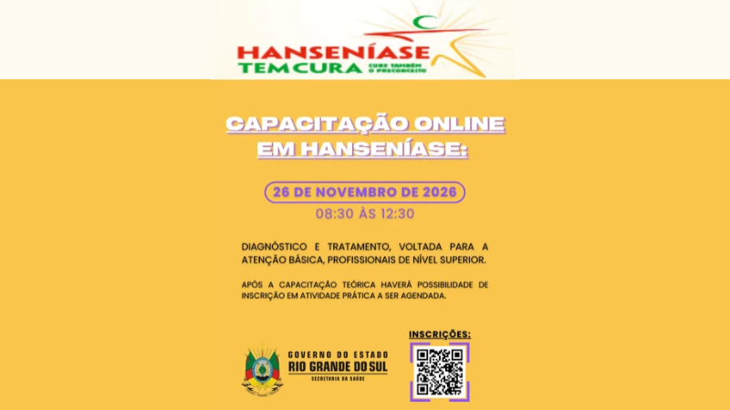 Card amarelo sobre capacita&ccedil;&atilde;o online em hansen&iacute;ase